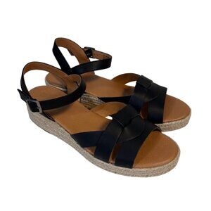 White Mountain Black Wide Strap Espadrille Sandals with Ankle Buckle Size 8.5M